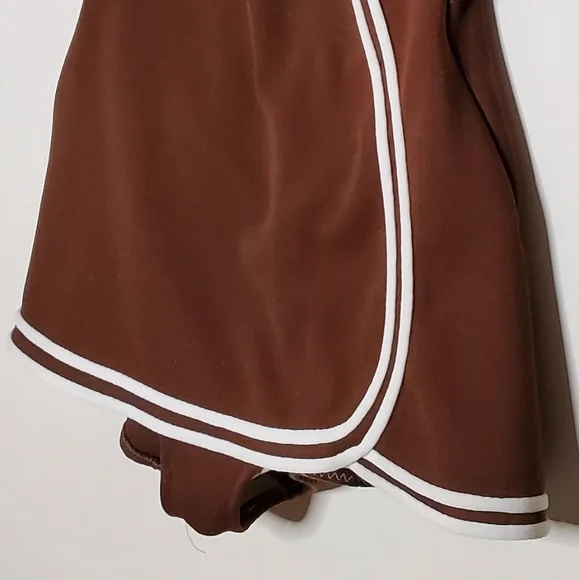 60s Sweetheart Brown Vintage One Piece Swimsuit with White Striped Lining - Picture 3 of 13